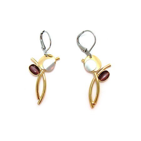 Dainty Shiny Gold Leverbacks with Plum Cats Eye - Click Image to Close